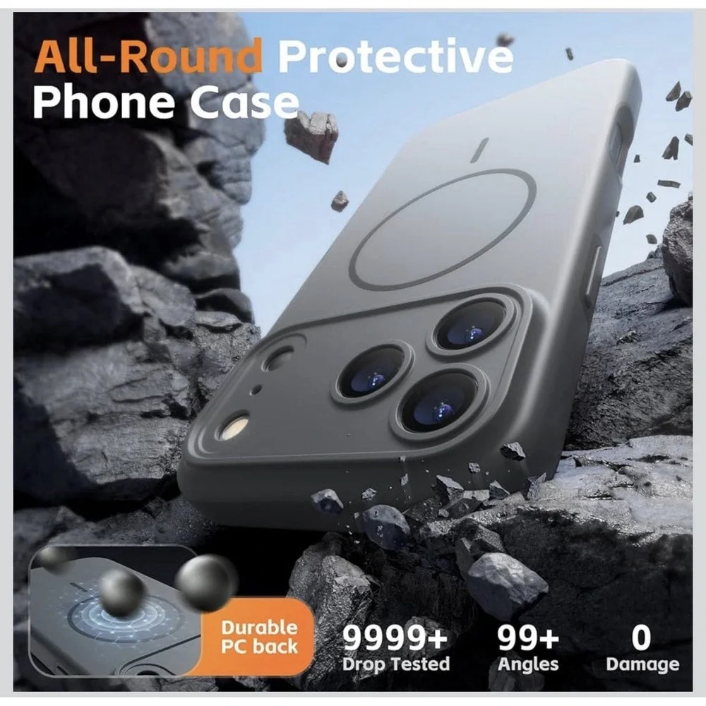 Magnetic iPhone 17 Pro Case Full Camera Protection‎ Matte Soild Color- Deep Gray